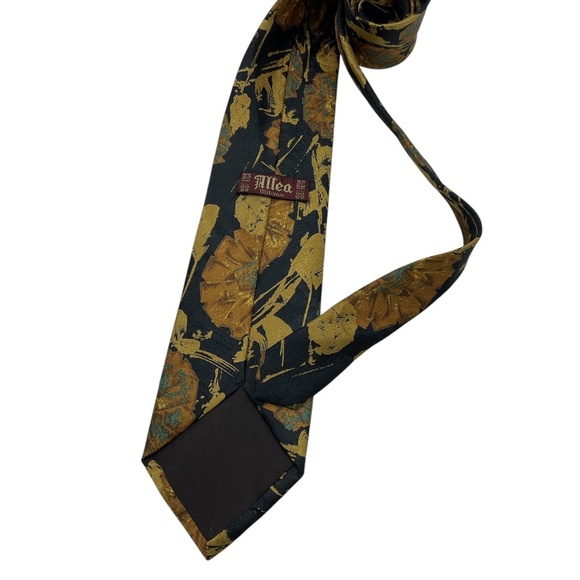 ALTEA Black/Brown/Gold Floral Leaf Silk LUXURY Tie ITALY - Picture 2 of 4